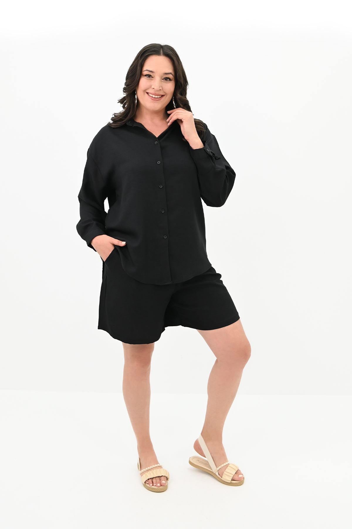 Set dama marimi mari pantaloni scurti cu camasa 8121 -24