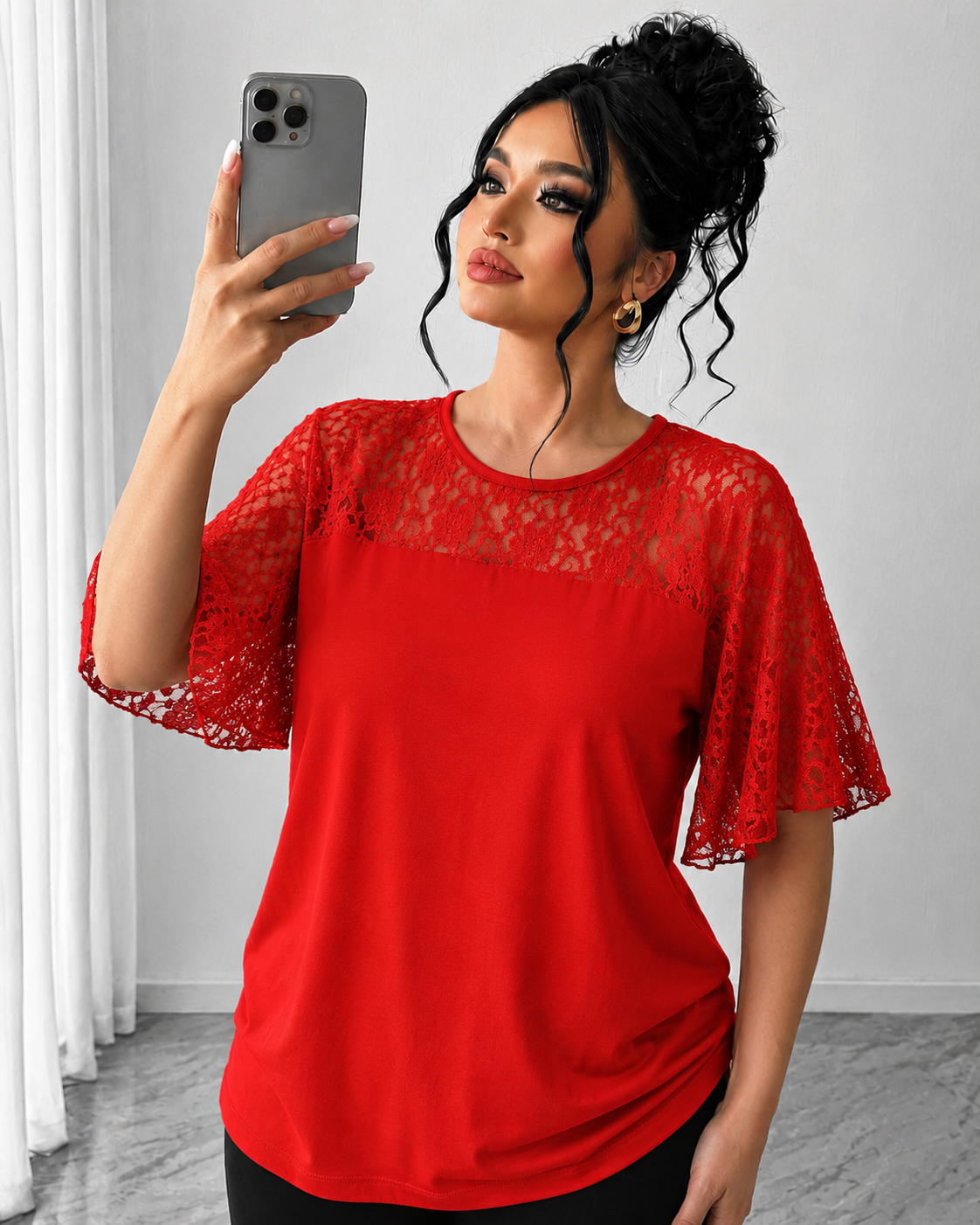 Best Sellers, Tricou dama marimi mari cu dantela 1428-23, bigsize.ro