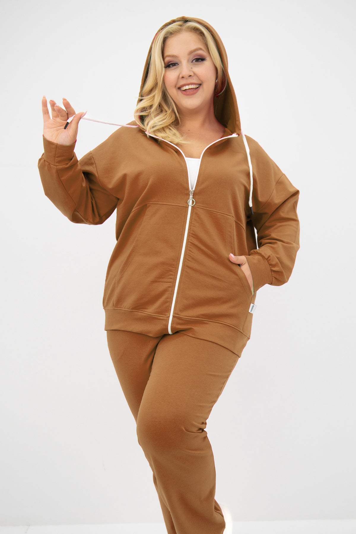 Trening dama marimi mari cu fermoar si gluga 8139