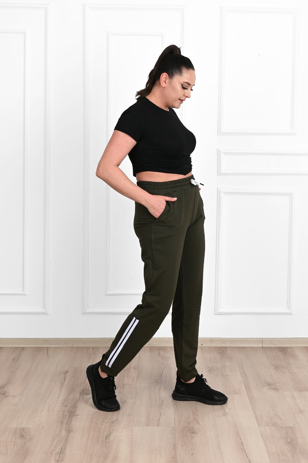 Pantalon dama marimi mari de trening cu dungi 9046